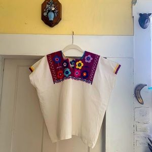 Vtg Cotton Embroidered Peasant Top